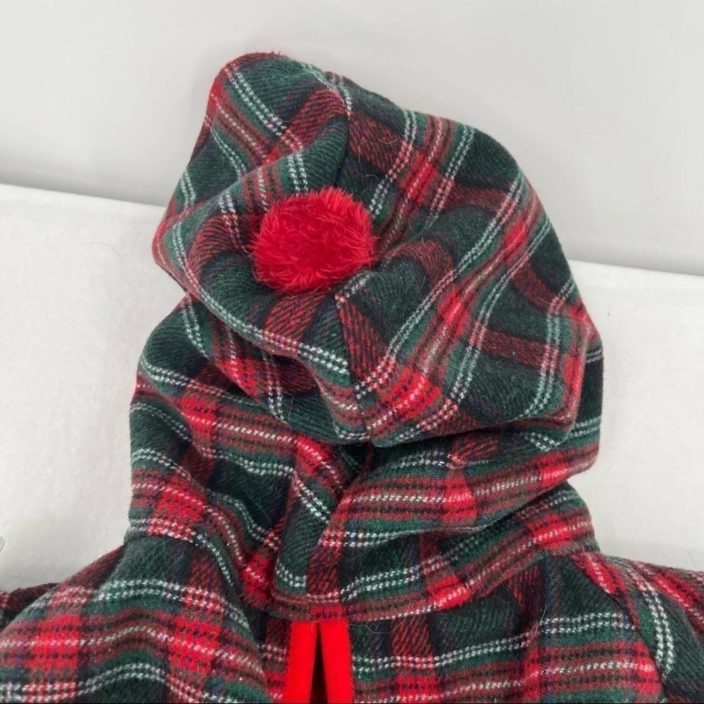 HUGGLE HOUNDS Red/Green Plaid Dog Hoodie NWT size: Large
